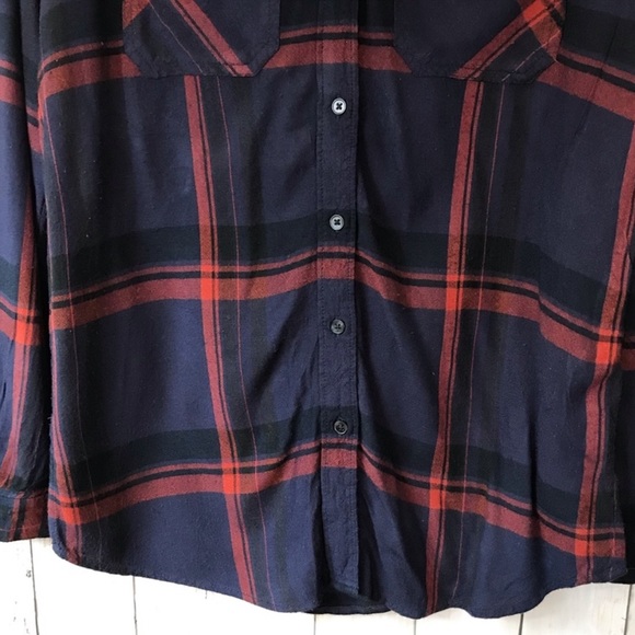 BDG Urban Outfitters Navy & Red Plaid Long Sleeve Button Up Shirt Size Large - Picture 6 of 10